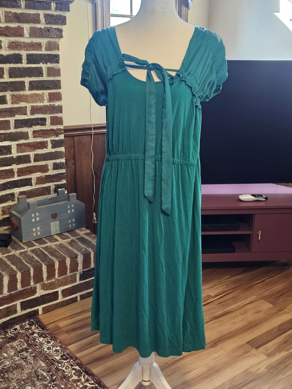 Simply Vera Vera Wang Teal Short-Sleeve Midi Dress with Tie Front